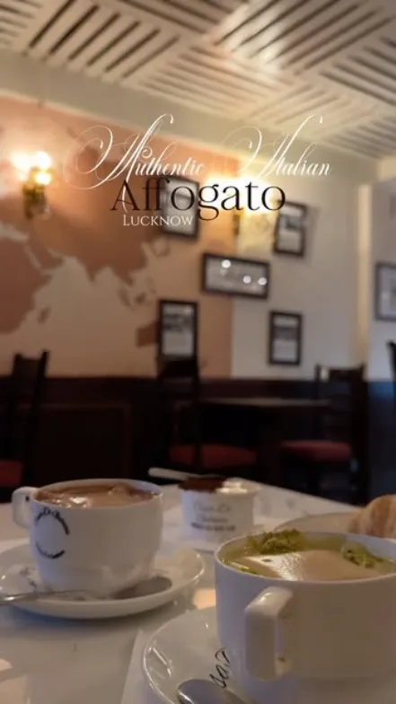 Affogato cups on a marble table in the café