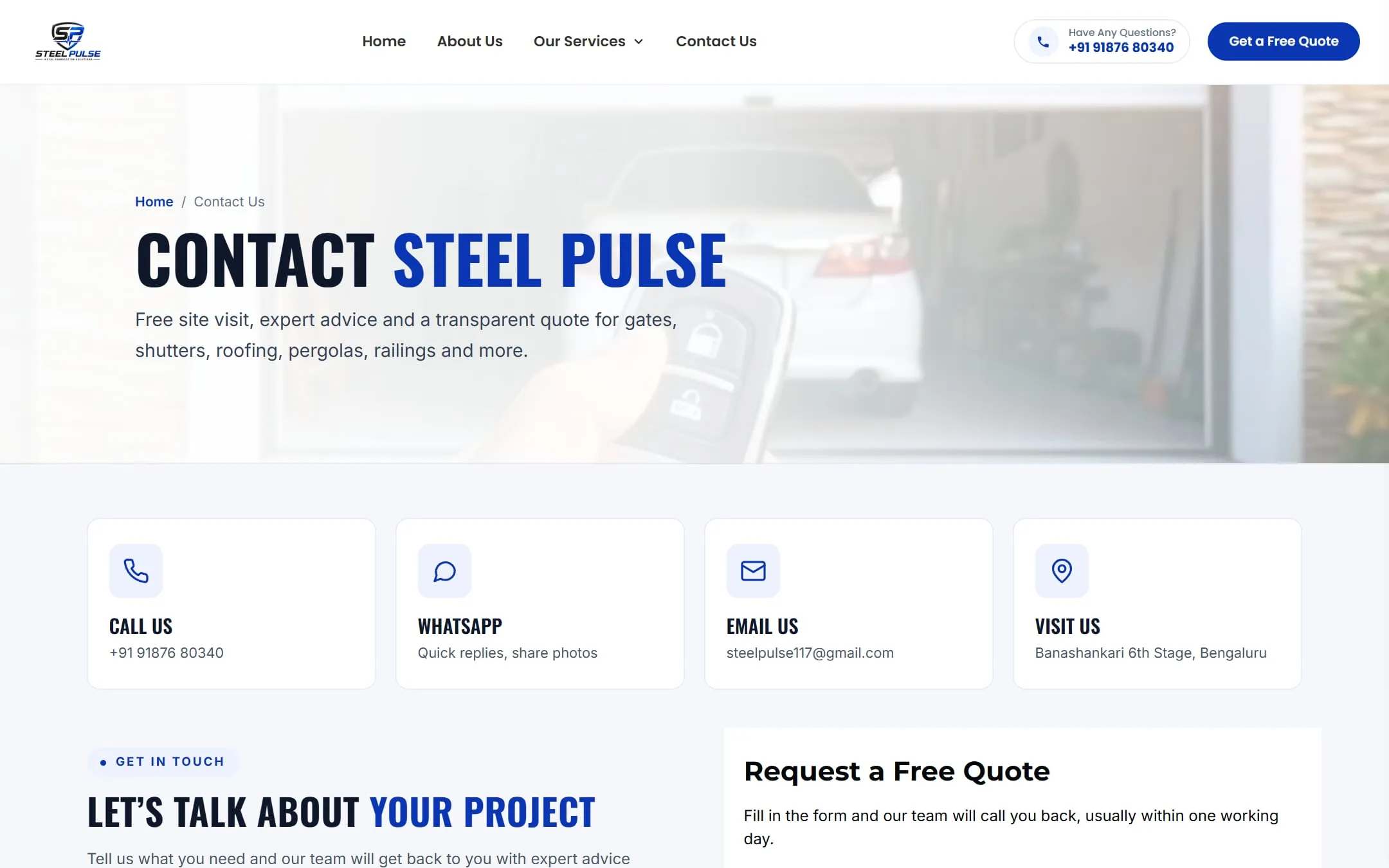 Contact Steel Pulse: call, WhatsApp, email, visit and a free quote form