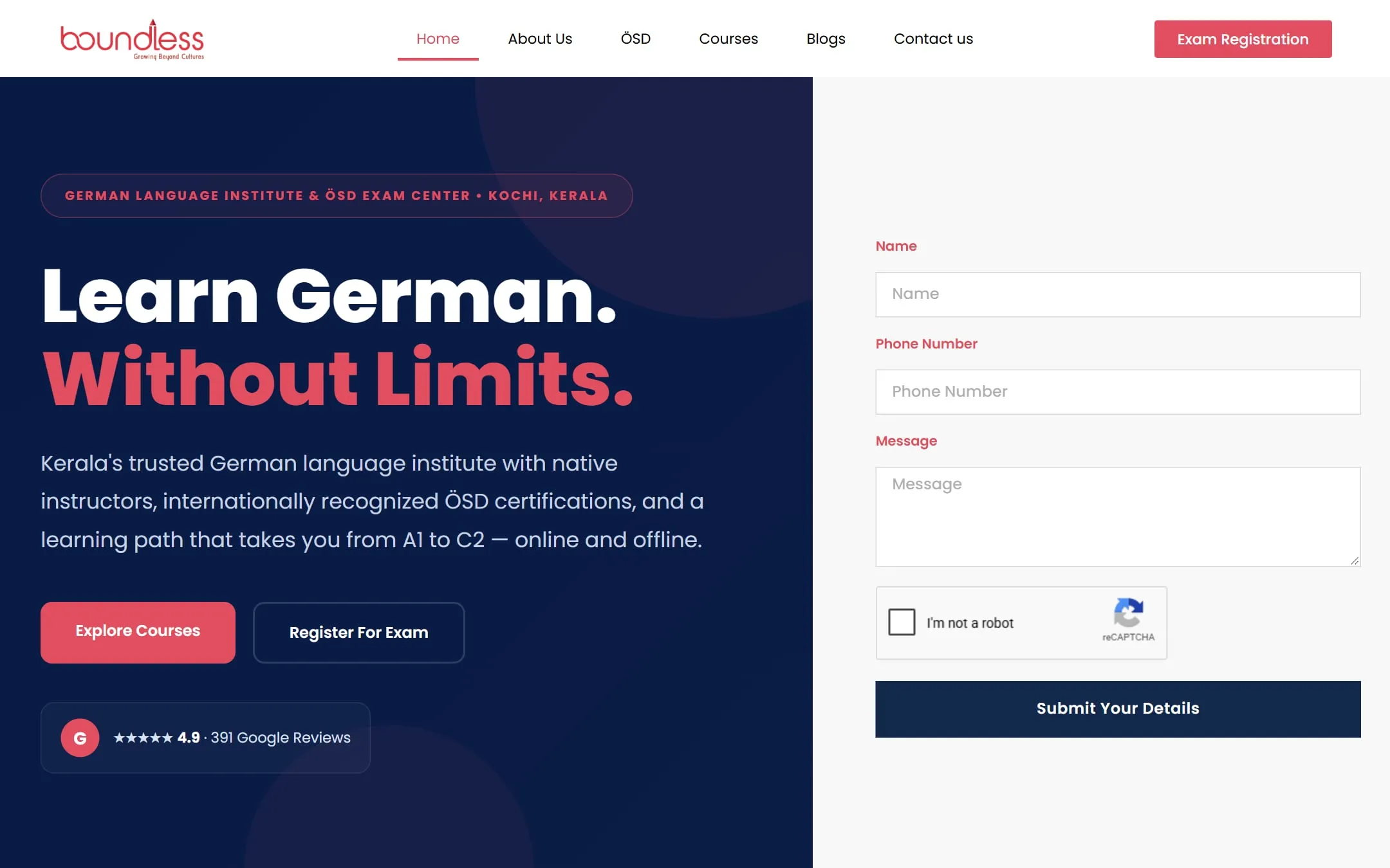 Boundless homepage on desktop