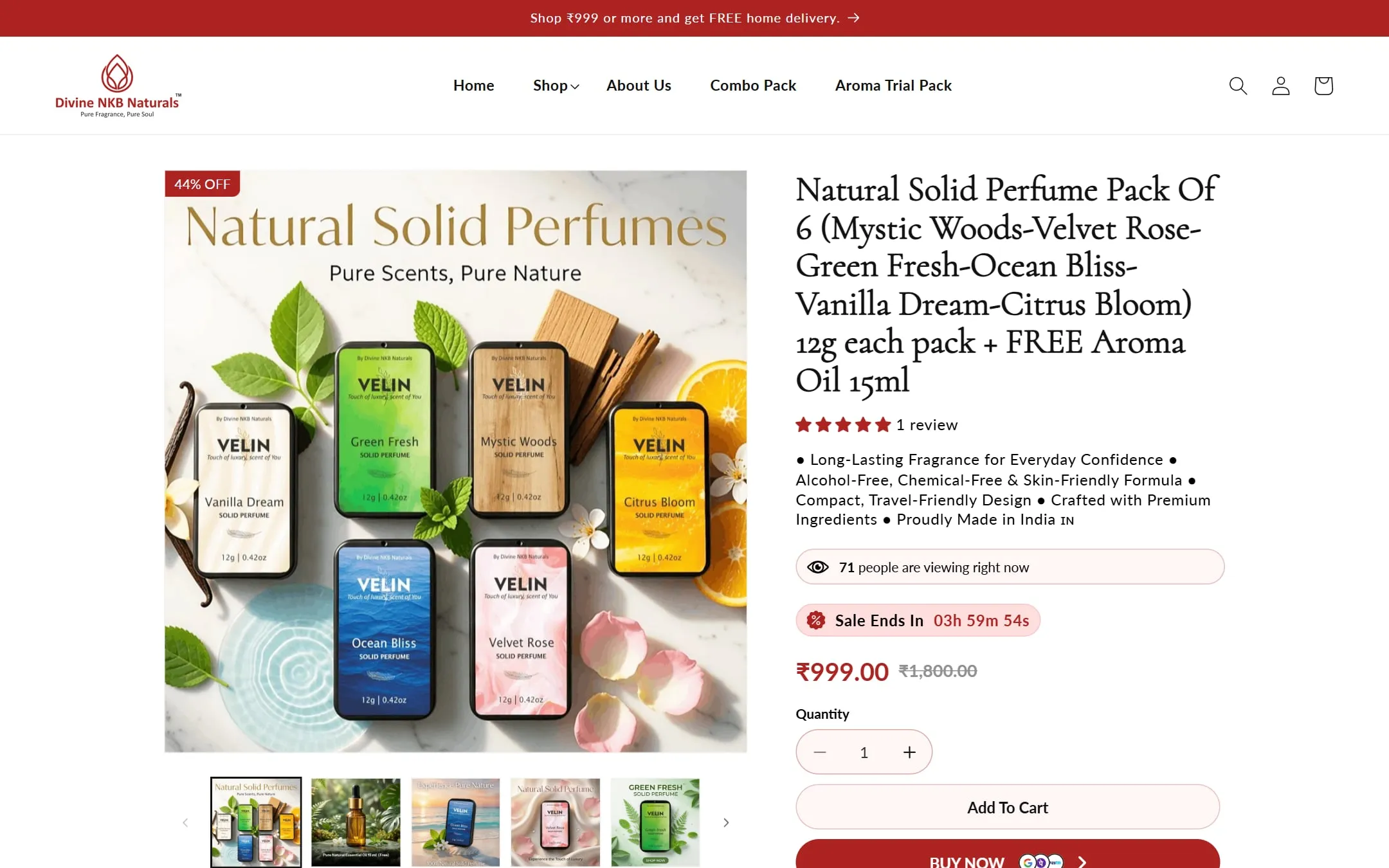 Natural Solid Perfume Pack of 6 product page