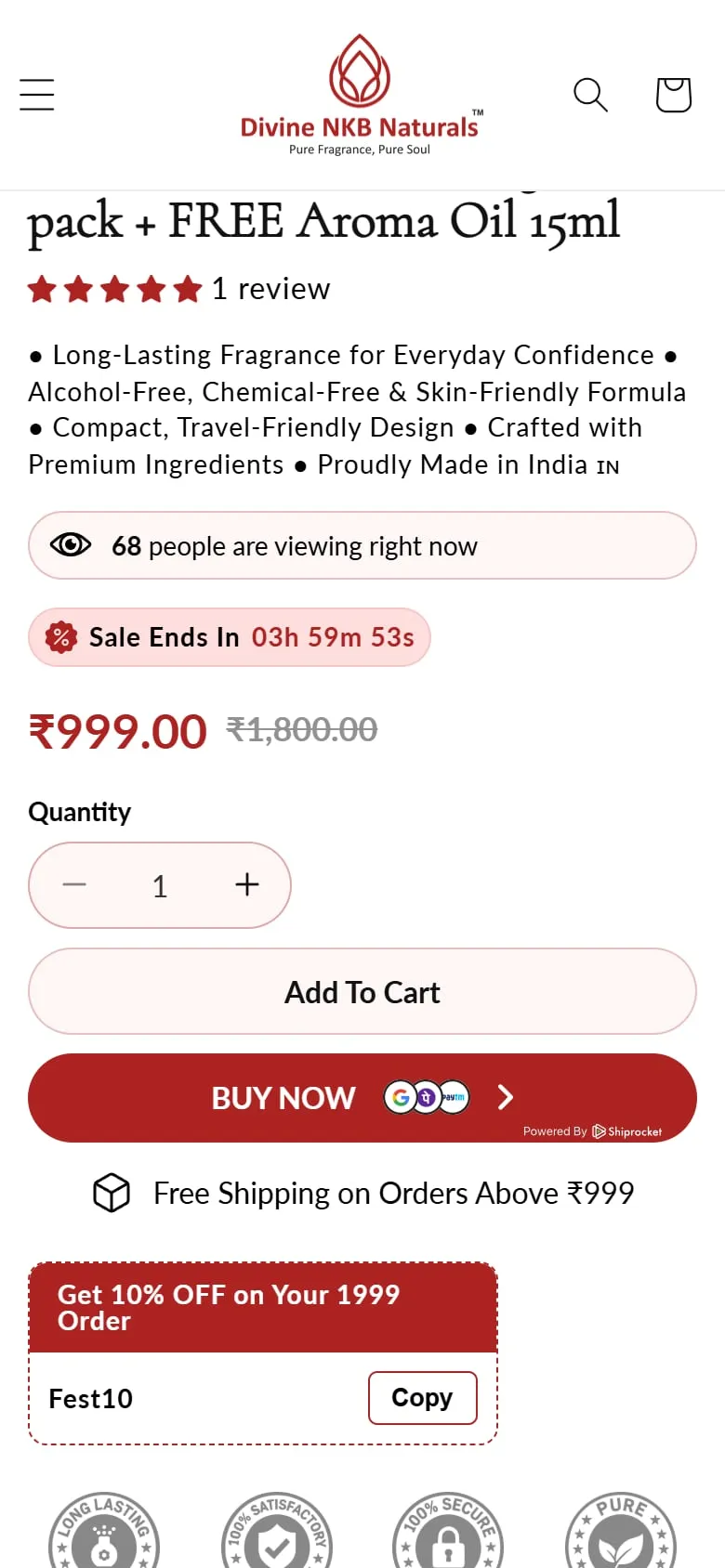 Mobile price, urgency and Buy Now
