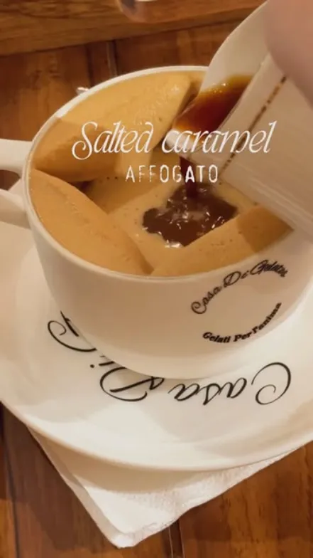 Espresso poured over gelato in a Casa Di Gelatos cup