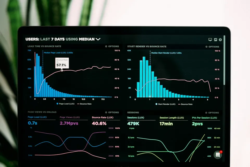Analytics dashboard with charts on a dark screen